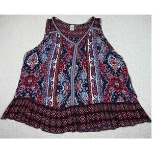 Bila Women 2XL Red Blue Sleeveless Lightweight Boho Casual Summer Top Blouse